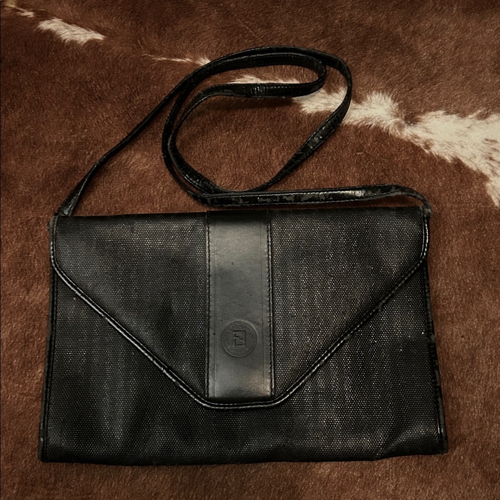 Vintage Fendi black envelope bag clutch crossbody purse